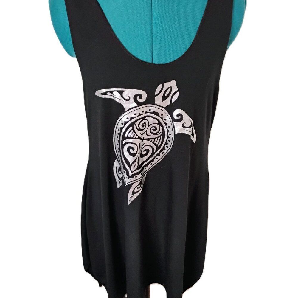 Be Me Black Tribal Sea Turtle Tank Cover-Up size F